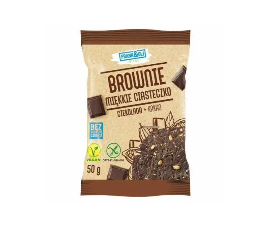 Miękkie Ciastko Brownie Czekolada i Kakao Bez Dodatku Cukru Bezglutenowe 50 g - Frank&Oli