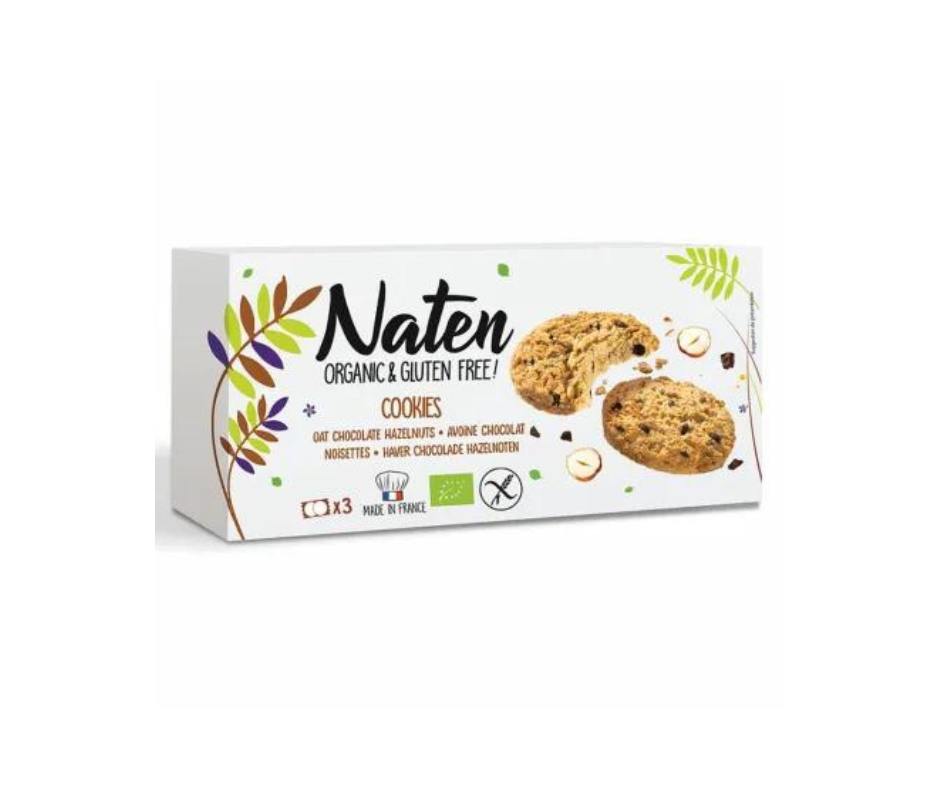 Ciastka Owsiane z Czekoladą i Orzechami Laskowymi Bezglutenowe Bio 120 g - Naten