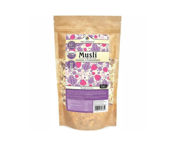 Musli Owsiane z truskawkami Bezglutenowe 500 g - Pięć Przemian