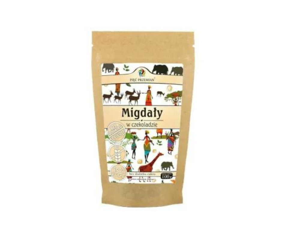 Migdały w Czekoladzie Bez Dodatku Cukru bezglutenowe 100 g - Pięć Przemian