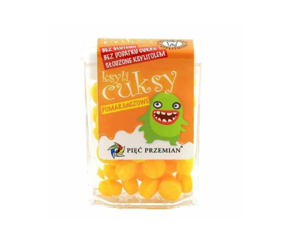 Cuksy Pomarańczowe - Cukierki z Ksylitolem 13 g - Pięć przemian