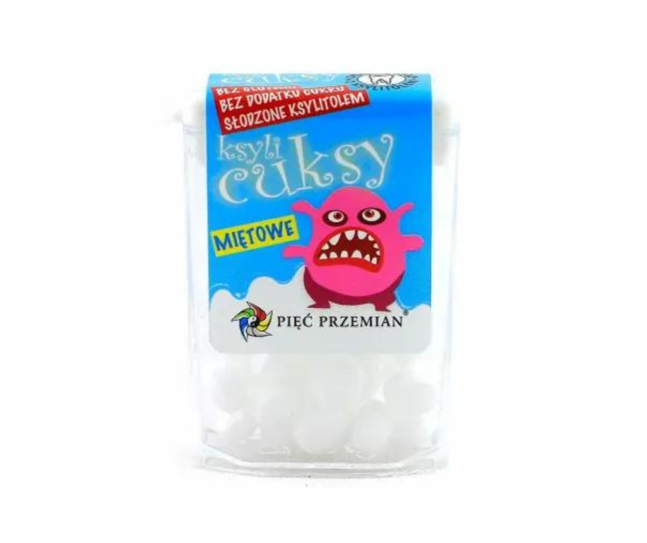 Cuksy Miętowe - Cukierki z Ksylitolem 13 g - Pięć przemian