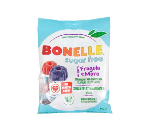 Żelki o Smaku Jeżyny i Truskawki Bez Dodatku Cukru 90 g - Bonelle