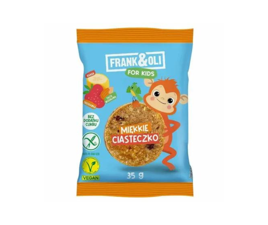 Miękkie Ciasteczko z Pastą Migdałową, Bananem i Truskawką 35 g - Frank & Oli For Kids