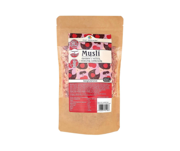 Musli Owsiane z wiśnią i mleczną czekoladą 500 g - Pięć Przemian