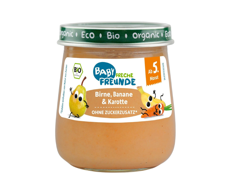 Mus gruszka banan marchew bez dodatku cukrów bezglutenowy od 5 m-ca BIO 120 g- Freche Freunde