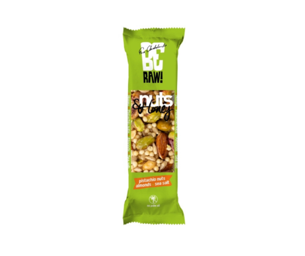 Baton orzechowy BeRAW Nuts&Honey pistachio 30g, orzeszki ziemne, pistacje, bez konserwantów -Ewa Chodakowska