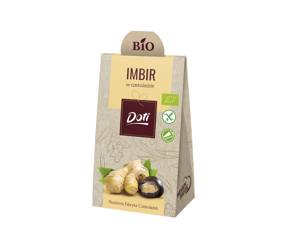 Imbir kandyzowany w czekoladzie gorzkiej bezglutenowy 50 g - Doti (BIO)