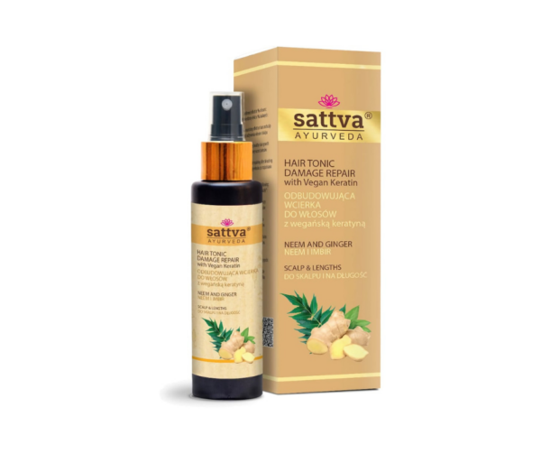 Odbudowująca wcierka do włosów z wegańską keratyną Neem & imbir 100 ml- Sattva
