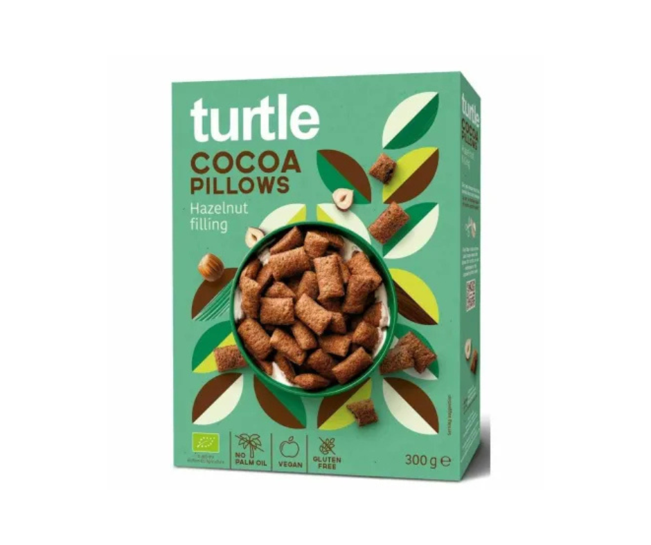 Poduszki Ryżowe Kakaowe z Kremem z Orzechów Laskowych Bezglutenowe Bio 300 g - Turtle