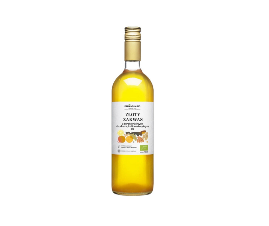 Zakwas złoty z buraków z kurkumą, imbirem i cytryną (700ml) - Delikatna.bio
