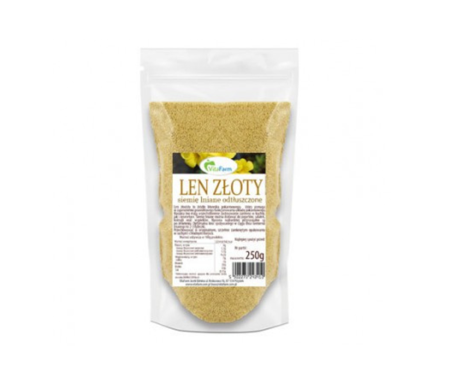 Len złoty mielony siemię lniane odtłuszczone 250g- Vita Farm
