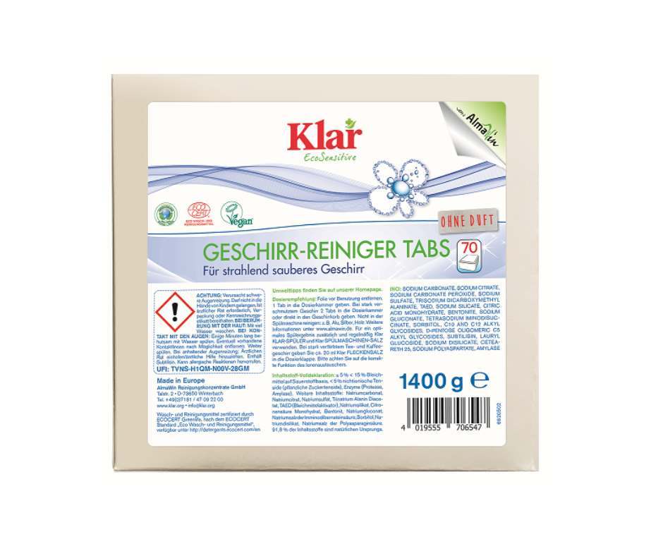 Tabletki Do Zmywarek Eco 1400g (70 Sztuk) - Klar
