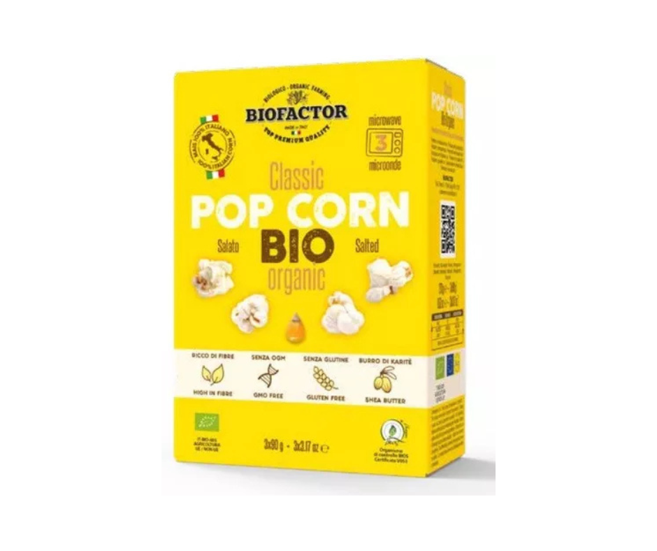 Popcorn z solą bezglutenowy do mikrofalówki (3 x 90 g) bio - BioFactor