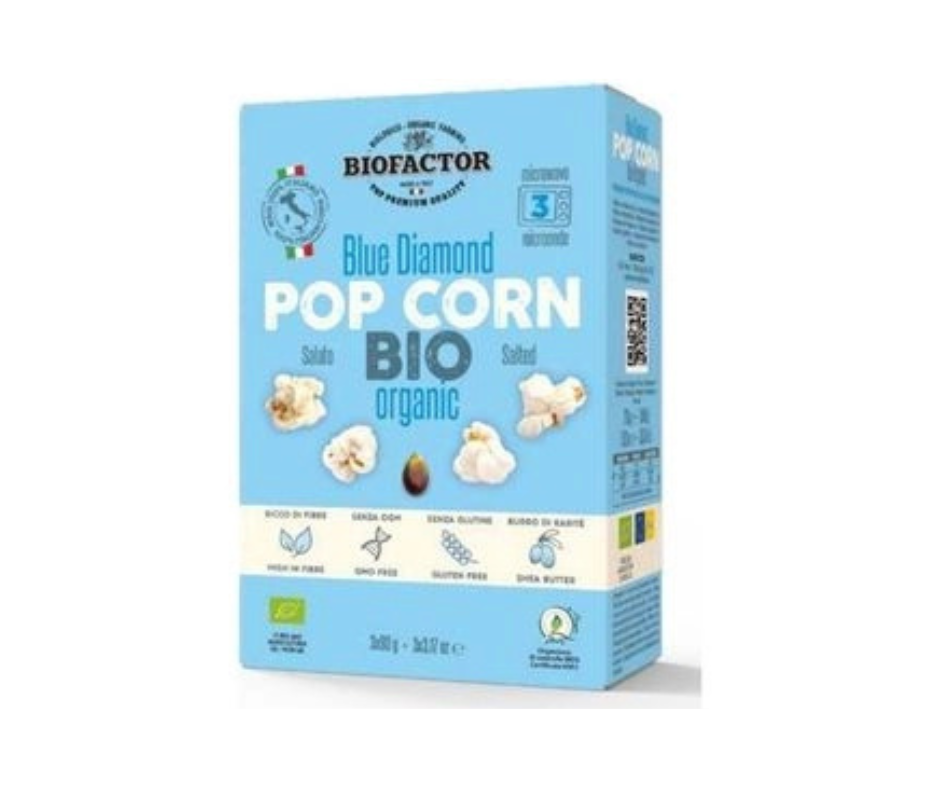 Popcorn do mikrofali niebieski solony bezglutenowy (3 x 90 g) bio - BioFactor