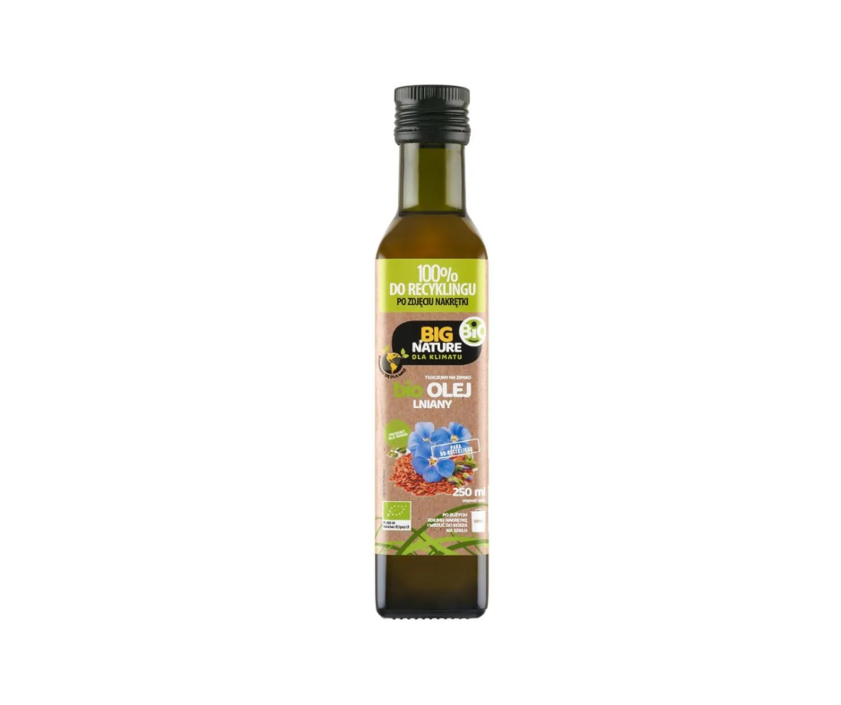 Olej lniany tłoczony na zimno BIO 250 ml- Big Nature