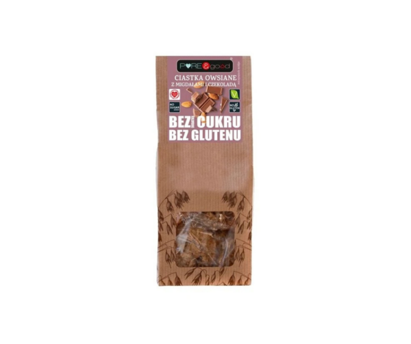 Ciastka owsiane z migdałami i czekoladą bez cukru bez glutenu 150 g- Pure&good
