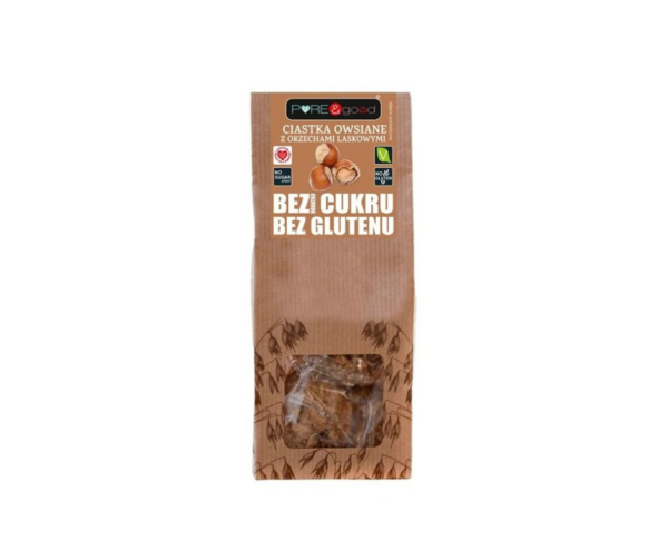 Ciastka owsiane z orzechami laskowymi bez cukru bez glutenu 150 g- Pure&good