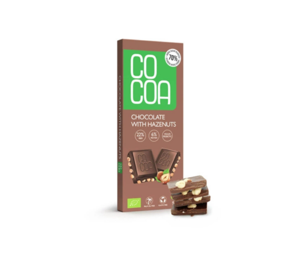 Czekolada z orzechami laskowymi 70 % mniej cukru 40 g - Cocoa (EKO)
