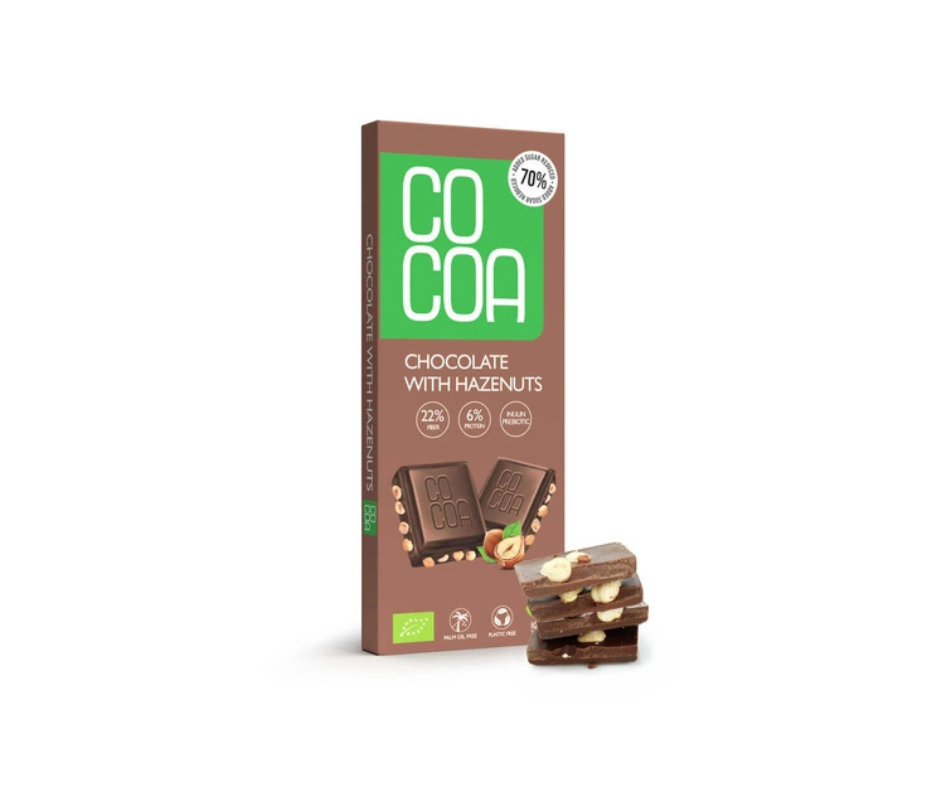 Czekolada z orzechami laskowymi 70 % mniej cukru 40 g - Cocoa (EKO)