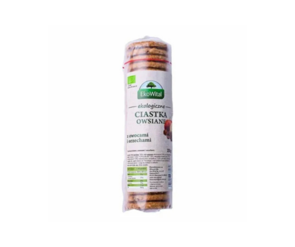 Ciastka Owsiane z Owocami i Orzechami Wegańskie Bio 250 g - Ekowital