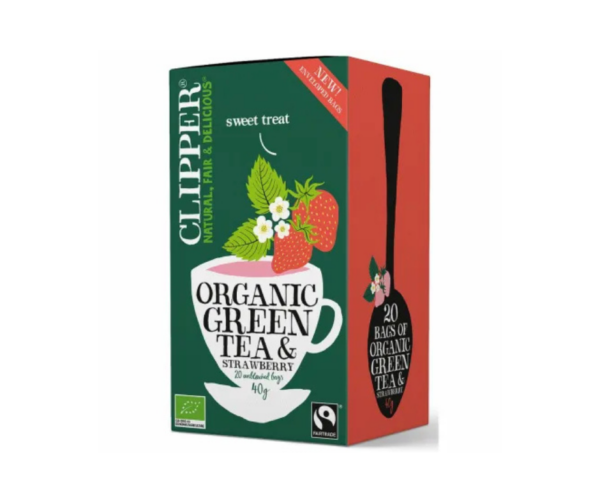 Herbata Zielona z Truskawką Fair Trade Bio 40 g (20x 2 g) - Clipper