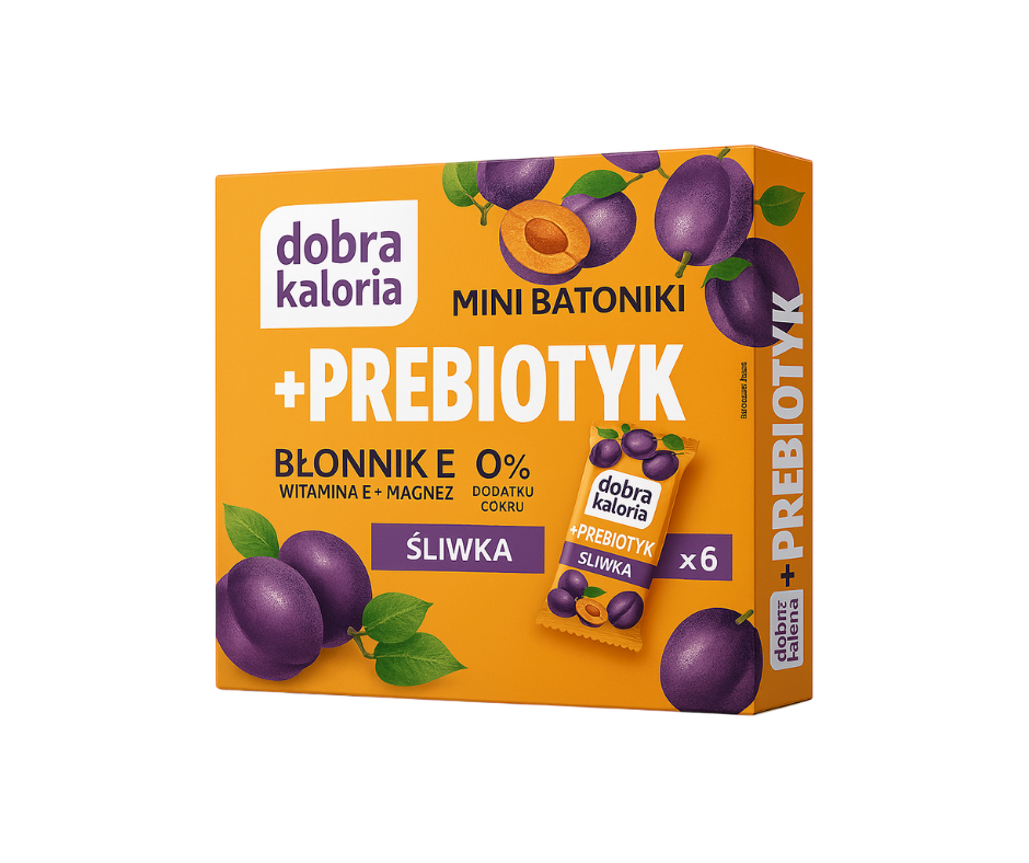 Mini batoniki +PREBIOTYK śliwka + błonnik, wit. E, magnez 102 g (6x 17 g) - Dobra Kaloria