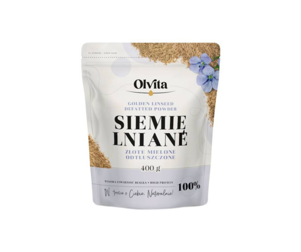 Siemię Lniane Złociste Mielone Odtłuszczone 400g - Olvita