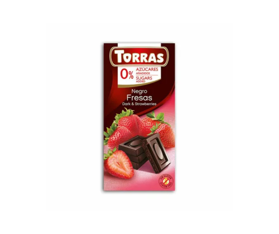 Czekolada Gorzka z Truskawkami Bez Dodatku Cukru 75 g - Torras