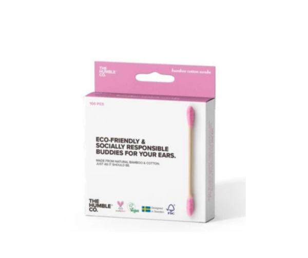 Ekologiczne patyczki do uszu bambus i naturalna bawełna, różowe, 100szt- The Humble