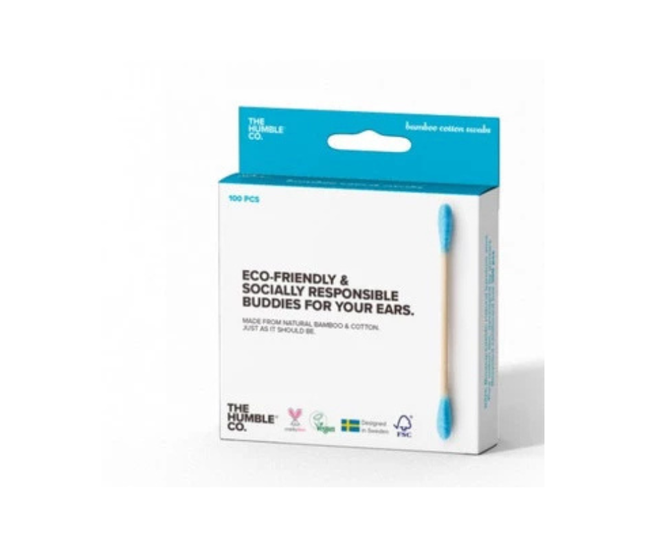 Ekologiczne patyczki do uszu bambus i naturalna bawełna, niebieskie 100szt- The Humble