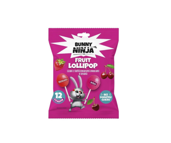 Lizaki owocowe lollipop truskawka i wiśnia bez cukru bez glutenu 12 x 10g - Bunny Ninja