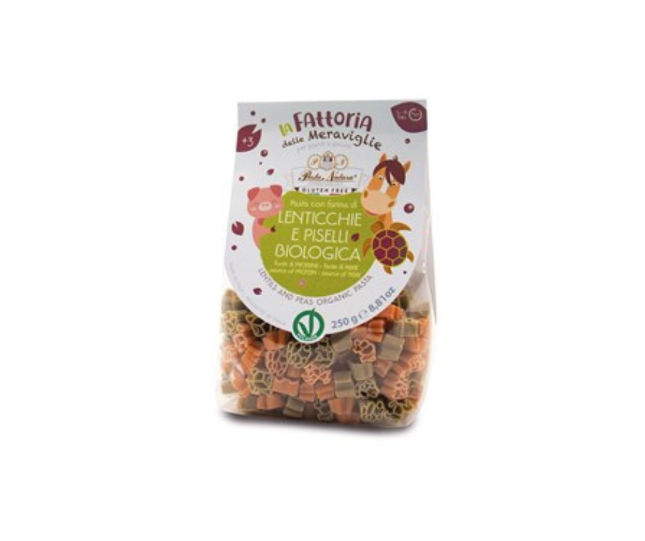 Makaron dla dzieci (z soczewicy, groszku zielonego i ryżu) farma bezglutenowy bio 250 g-Pasta Natura