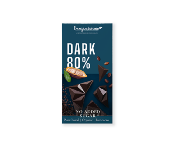 Czekolada gorzka 80% bez dodatku cukrów bezglutenowa bio 60g- Benjamissimo