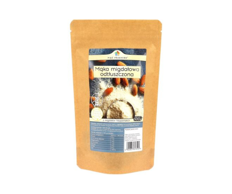 Mąka migdałowa odtłuszczona bezglutenowa 500g - Pięć przemian
