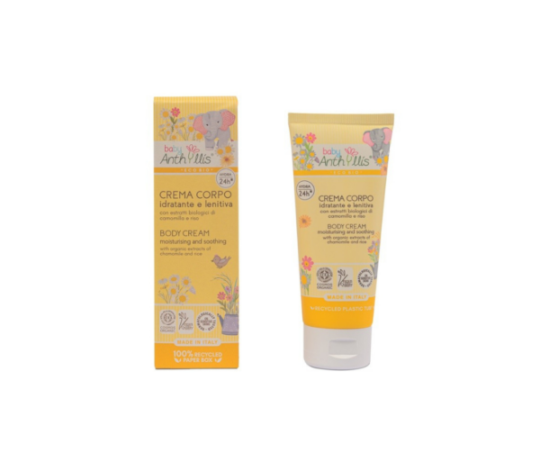 Nawilżająco-łagodzący bio krem do ciała dla dzieci, z ekologicznym rumiankiem i ryżem, 100 ml,- Baby Anthyllis