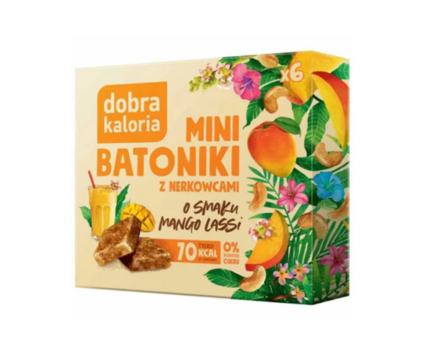 Batoniki Mini z Nerkowców o Smaku Mango Lassi Bez Dodatku Cukru 102 g (6x 17 g) - Dobra Kaloria