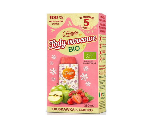 Lody do zamrażania truskawka-jabłko 100% owoców BIO 5 x 50 g - Frutteto