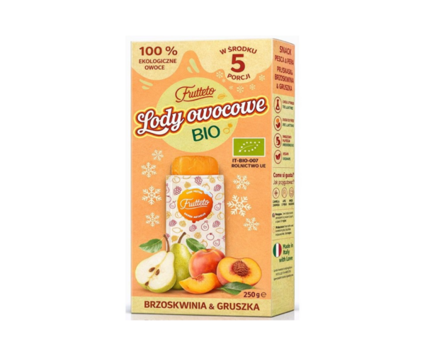 Lody do zamrażania brzoskwinia-gruszka 100% owoców BIO 5 x 50 g - Frutteto
