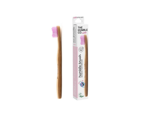 Szczoteczka do zębów dla dzieci, bambusowa ultra soft różowa 14.5cm- The Humble
