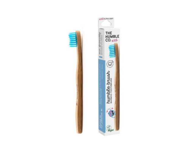 Szczoteczka do zębów dla dzieci, bambusowa ultra soft niebieska 14.5cm- The Humble