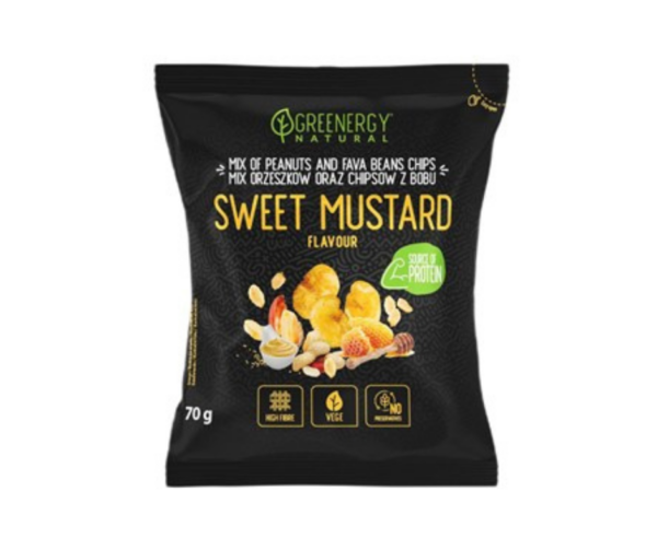 Mieszanka proteinowa orzeszków i chipsów z bobu słodka musztarda 70 g- Greenenergy