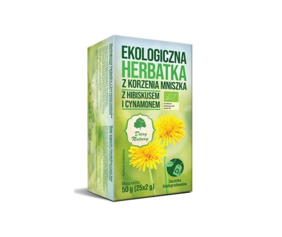Herbatka z korzenia mniszka z hibiskusem i cynamonem BIO (25x2g) 50g - Dary Natury