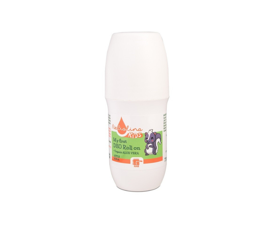 Mój pierwszy dezodorant - naturalny dezodorant roll-on dla dzieci 3+, z organicznym aloesem, Jabłkowy, 75 ml- Nebiolina