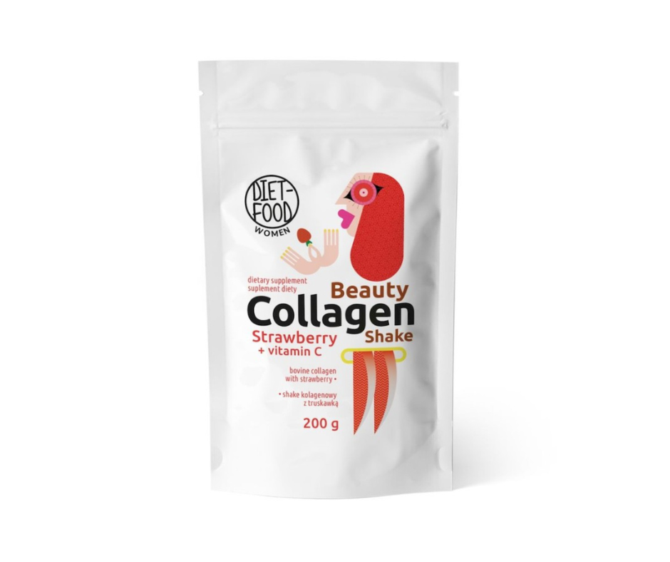 Kolagen Shake Beauty, shake kolagenowy z truskawką, 200g- Diet-Food