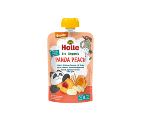 Mus brzoskwiniowa panda (brzoskwinia-banan-morela-orkisz) bez dodatku cukrów od 8 msc. życia demeter bio 100 g- Holle