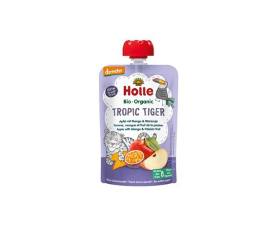 Mus tropikalny tygrysek (jabłko-mango-marakuja) bez dodatku cukrów od 8 msc. życia demeter bio 100 g - Holle