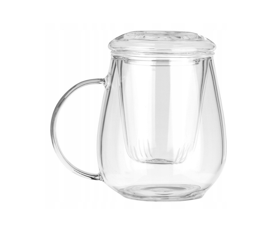 Kubek z zaparzaczem szklanym i pokrywką do herbaty i ziół 530 ml- Vilde