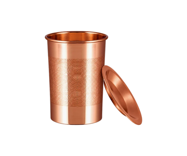 Grawerowany kubek miedziany z pokrywką Embossed 350 ml- Sattva