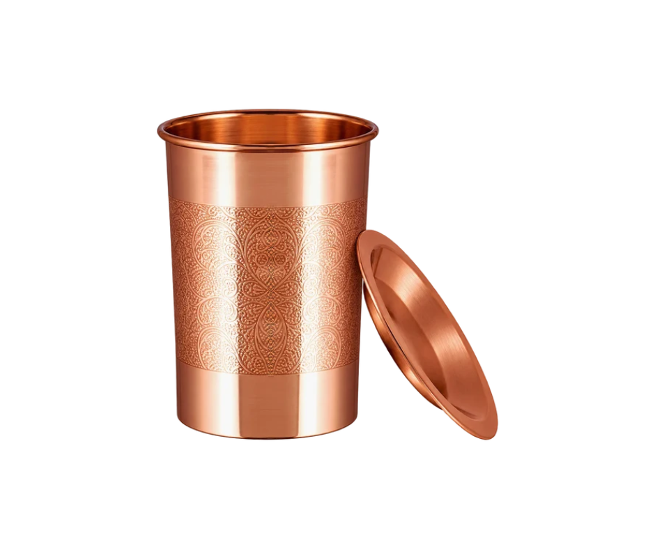Grawerowany kubek miedziany z pokrywką Embossed 350 ml- Sattva